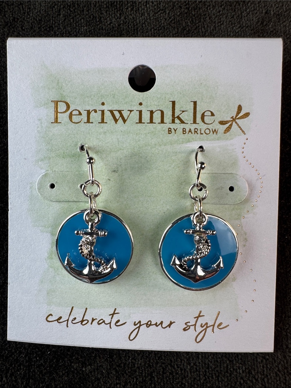 0429-Periwinkle by Barlow‎ Silver Anchor & Mermaid Drop Earrings - Turquoise